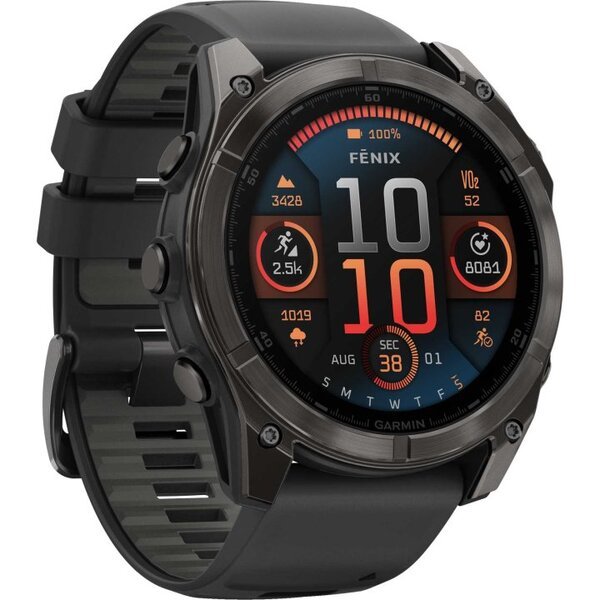 Garmin Fenix 8 AMOLED 51mm išmanusis sportinis laikrodis Sapphire, Carbon Grey DLC con cinturino in silicone Black/pebble grey