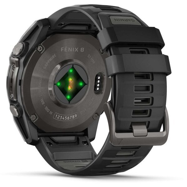 Garmin Fenix 8 AMOLED 51mm išmanusis sportinis laikrodis Sapphire, Carbon Grey DLC con cinturino in silicone Black/pebble grey