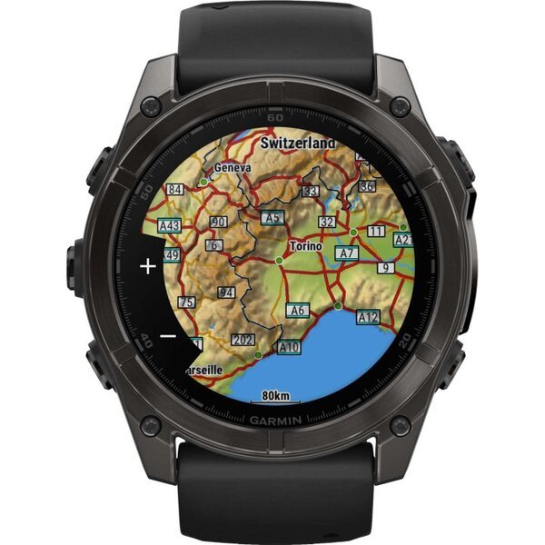 Garmin Fenix 8 AMOLED 51mm išmanusis sportinis laikrodis Sapphire, Carbon Grey DLC con cinturino in silicone Black/pebble grey