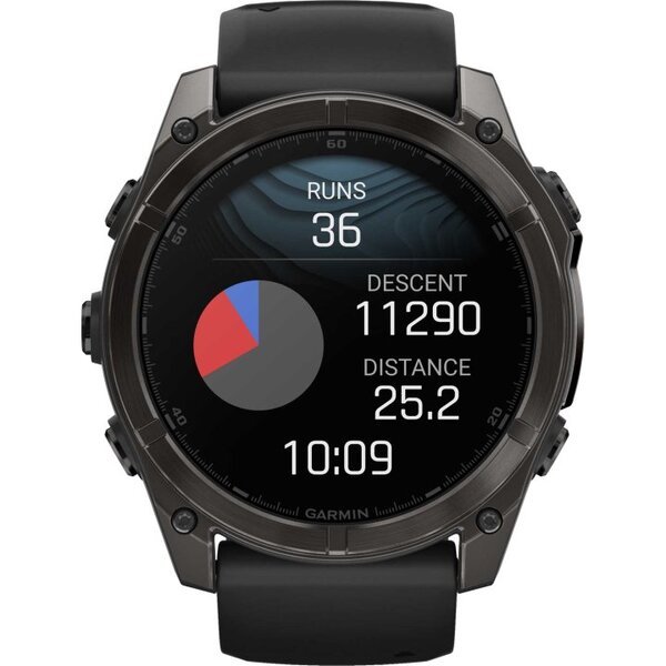 Garmin Fenix 8 AMOLED 51mm išmanusis sportinis laikrodis Sapphire, Carbon Grey DLC con cinturino in silicone Black/pebble grey