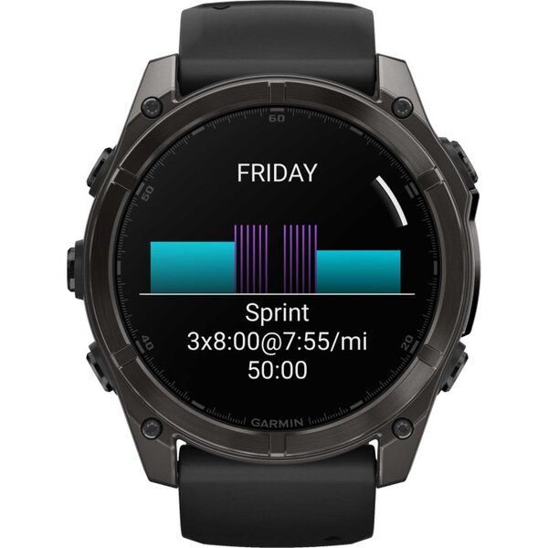 Garmin Fenix 8 AMOLED 51mm išmanusis sportinis laikrodis Sapphire, Carbon Grey DLC con cinturino in silicone Black/pebble grey