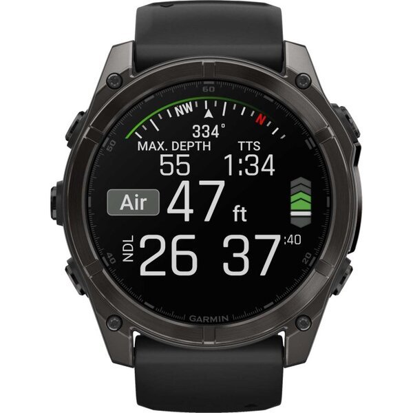 Garmin Fenix 8 AMOLED 51mm išmanusis sportinis laikrodis Sapphire, Carbon Grey DLC con cinturino in silicone Black/pebble grey