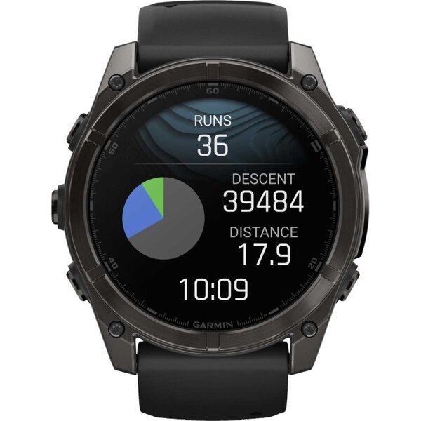 Garmin Fenix 8 AMOLED 51mm išmanusis sportinis laikrodis Sapphire, Carbon Grey DLC con cinturino in silicone Black/pebble grey
