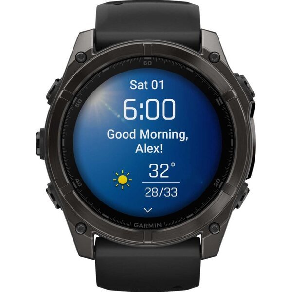 Garmin Fenix 8 AMOLED 51mm išmanusis sportinis laikrodis Sapphire, Carbon Grey DLC con cinturino in silicone Black/pebble grey