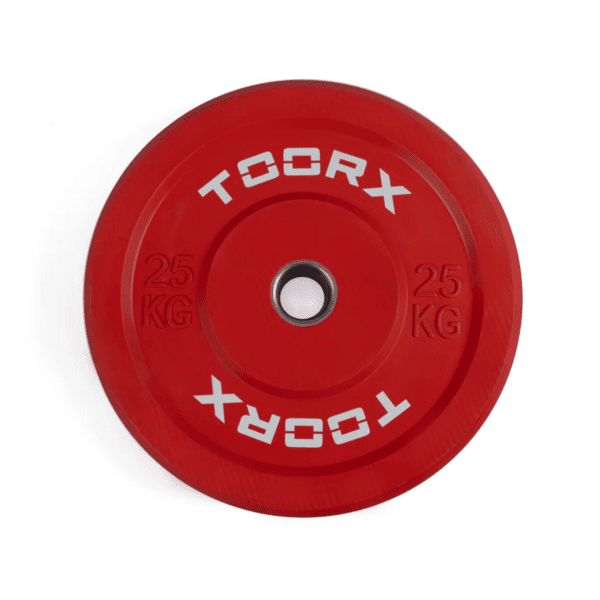 Svorio plok&scaron;tė TOORX Bumper Plate Challenge, raudona, 50 mm, 25 kg