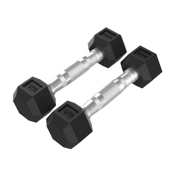 Hanteliai TUNTURI Platinum Hex guminiai hanteliai, 2 x 1 kg