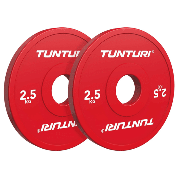 Svorio diskai TUNTURI Platinum daliniai diskai, raudoni, 50 mm, 2 x 2,5 kg