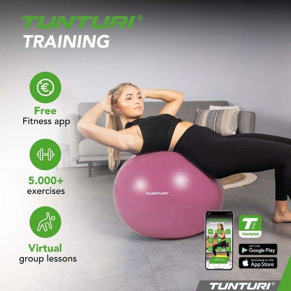Gimnastikos kamuolys TUNTURI Gymball 65 cm, atsparus sprogimams, violetinis