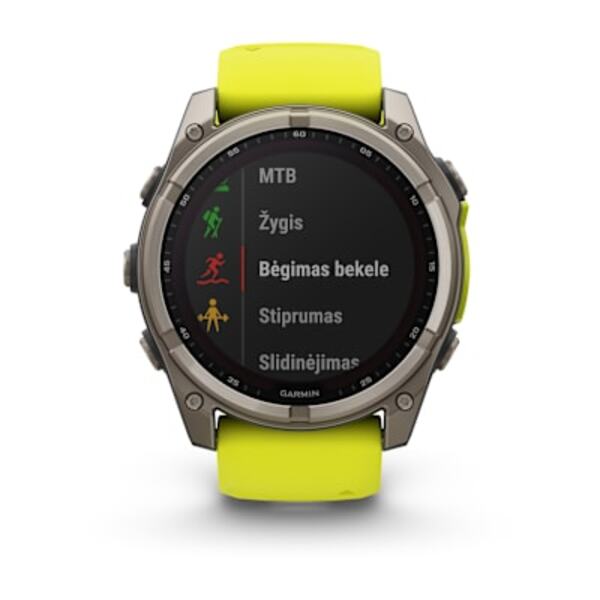 Garmin fenix 8  – 51 mm, Solar, Sapphire išmanusis sportinis laikrodis (Ryškiai Geltonos Spalvos)