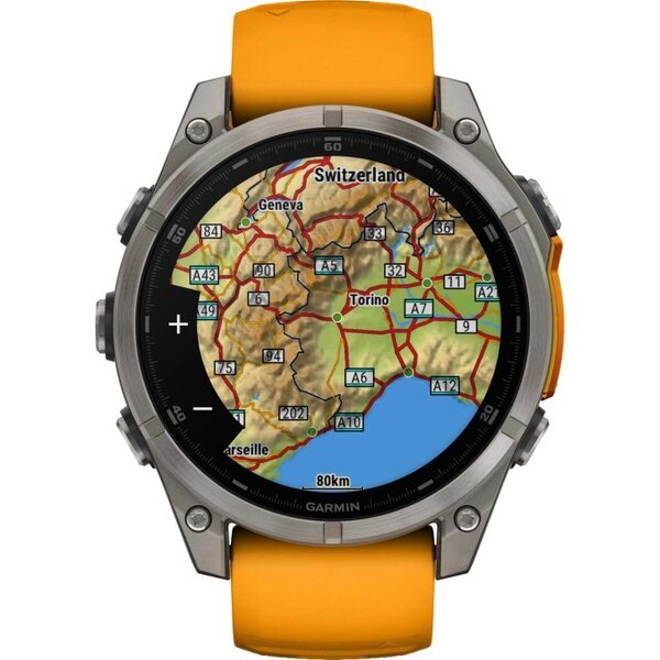 Garmin Fenix 8 AMOLED 47mm išmanusis sportinis laikrodis Sapphire, Titanium with Spark orange/graphite