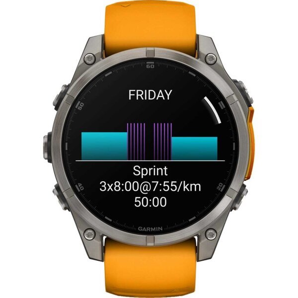Garmin Fenix 8 AMOLED 47mm išmanusis sportinis laikrodis Sapphire, Titanium with Spark orange/graphite