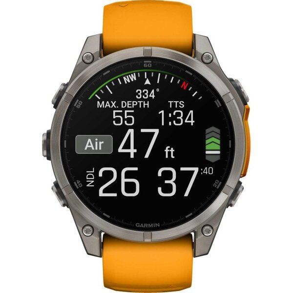 Garmin Fenix 8 AMOLED 47mm išmanusis sportinis laikrodis Sapphire, Titanium with Spark orange/graphite