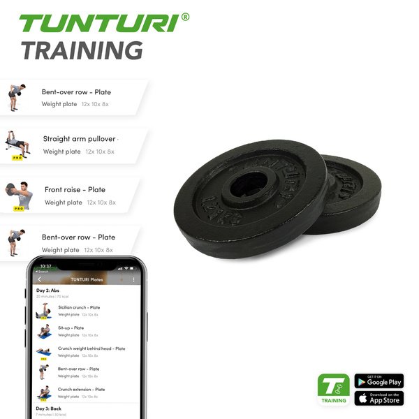 Svorio diskai TUNTURI Plates juodi, 30 mm, 1,25 kg (pora)