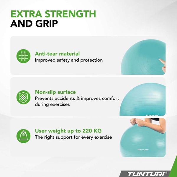 Gimnastikos kamuolys TUNTURI Gymball 75cm, Anti-Burst, Turkis