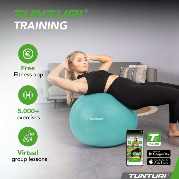 Gimnastikos kamuolys TUNTURI Gymball 75cm, Anti-Burst, Turkis