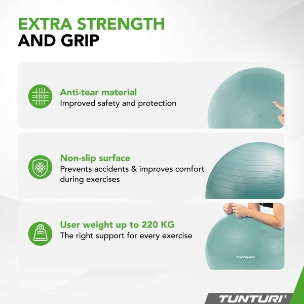 Gimnastikos kamuolys TUNTURI Gymball 55cm, Anti-Burst, Mint