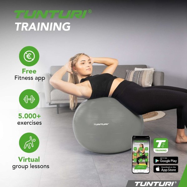 Gimnastikos kamuolys TUNTURI Gymball 55 cm, atsparus sprogimams, sidabrinis