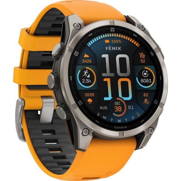 Garmin Fenix 8 AMOLED 47mm i&scaron;manusis sportinis laikrodis Sapphire, Titanium with Spark orange/graphite