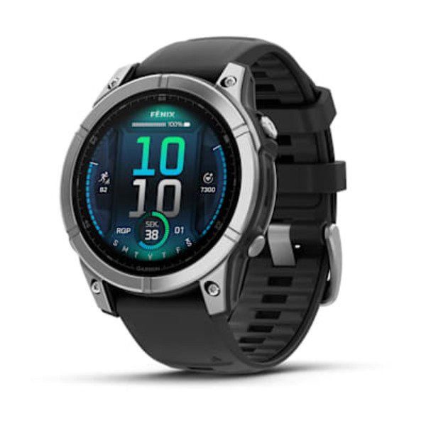 Garmin Fenix E &ndash; 47 mm, AMOLED  i&scaron;manusis sportinis laikrodis Nerūdijantysis plienas su Juodo silikono dirželis 