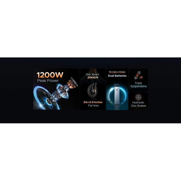 Dviratis 24  elektrinis sulankstomas Engwe X24 1000Wh viena baterija juodas