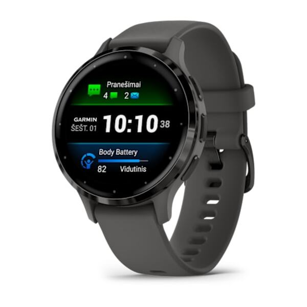Garmin Venu&reg; 3S  i&scaron;manusis sportinis laikrodis Skalūno spalvos nerūdijančiojo plieno apvadas, su akmenėlių pilkos spalvos korpusu ir silikoniniu dirželiu