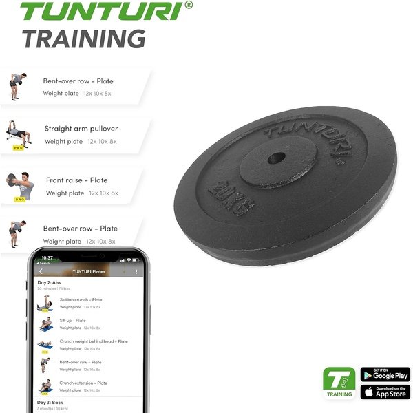 Svorio plok&scaron;tė TUNTURI Plate Black, 30 mm, 20 kg