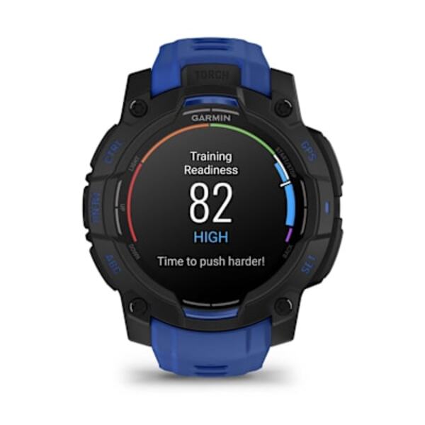 Garmin Instinct&reg; 3 &ndash; 45 mm, AMOLED  i&scaron;manusis sportinis laikrodis Juodas su mėlynu / juodu dirželiu