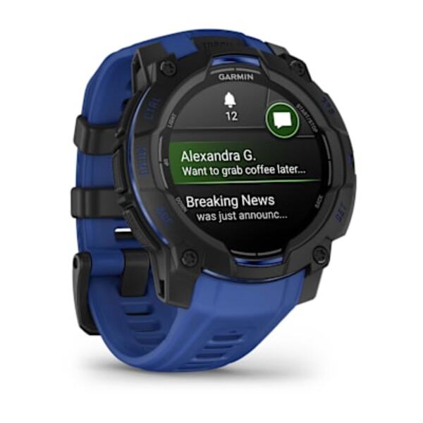 Garmin Instinct&reg; 3 &ndash; 45 mm, AMOLED  i&scaron;manusis sportinis laikrodis Juodas su mėlynu / juodu dirželiu