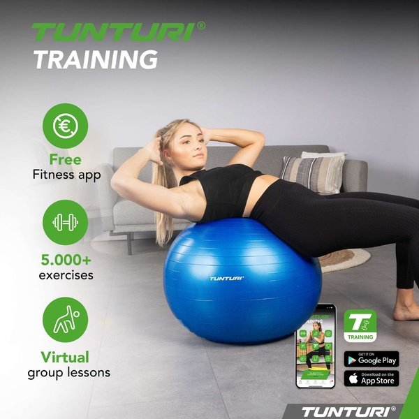 Gimnastikos kamuolys TUNTURI Gymball 75 cm, atsparus sprogimams, mėlynas