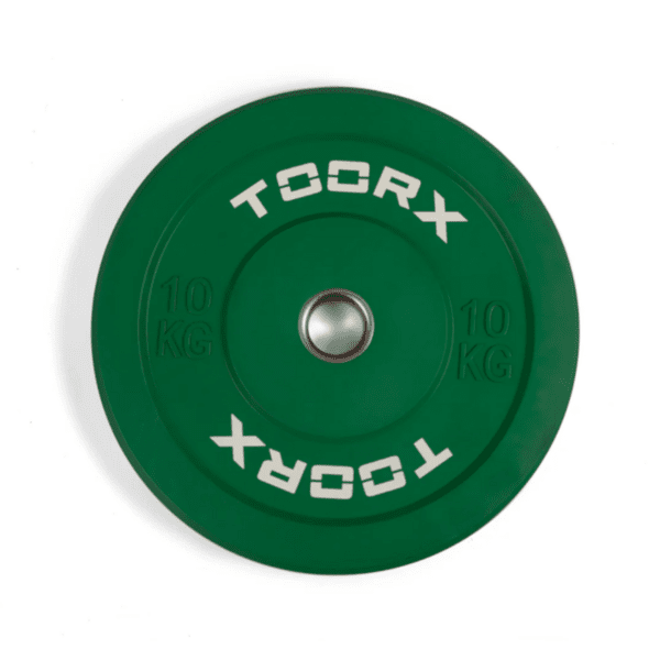 Svorio plok&scaron;tė TOORX Bumper Plate Challenge, žalia, 50 mm, 10 kg