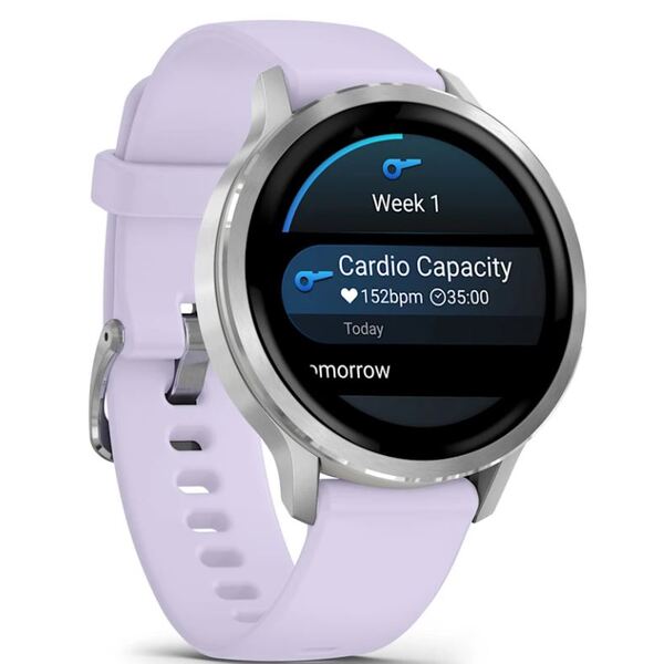 Garmin Venu® 4 – 41 mm Lunar Silver with Periwinkle Silicone išmanusis laikrodis