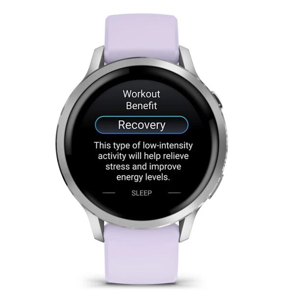Garmin Venu® 4 – 41 mm Lunar Silver with Periwinkle Silicone išmanusis laikrodis