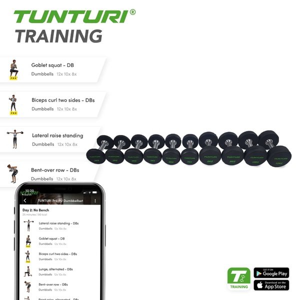 Hantelių rinkinys TUNTURI PU Pro 2-12kg (10vnt, 132kg)