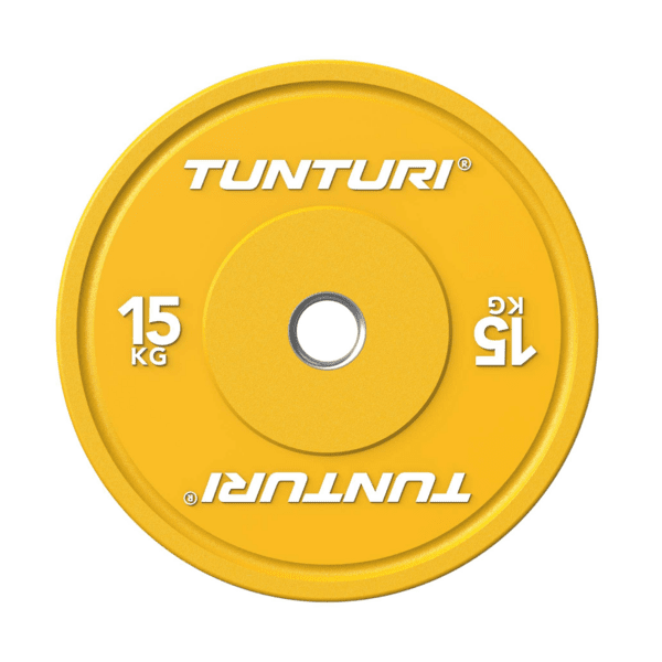 Svorio plok&scaron;tė TUNTURI Platinum Bumper Plate, geltona, 50 mm, 15 kg