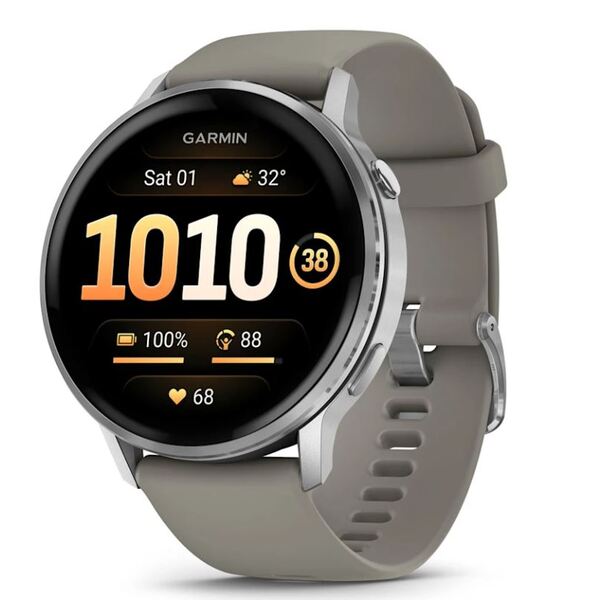 Garmin Venu® 4 – 45 mm Lunar Silver with Silver Gray Silicone išmanusis laikrodis
