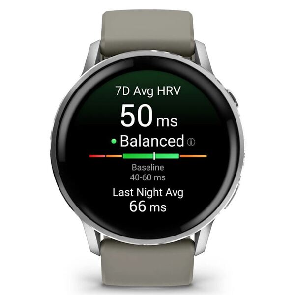 Garmin Venu® 4 – 45 mm Lunar Silver with Silver Gray Silicone išmanusis laikrodis