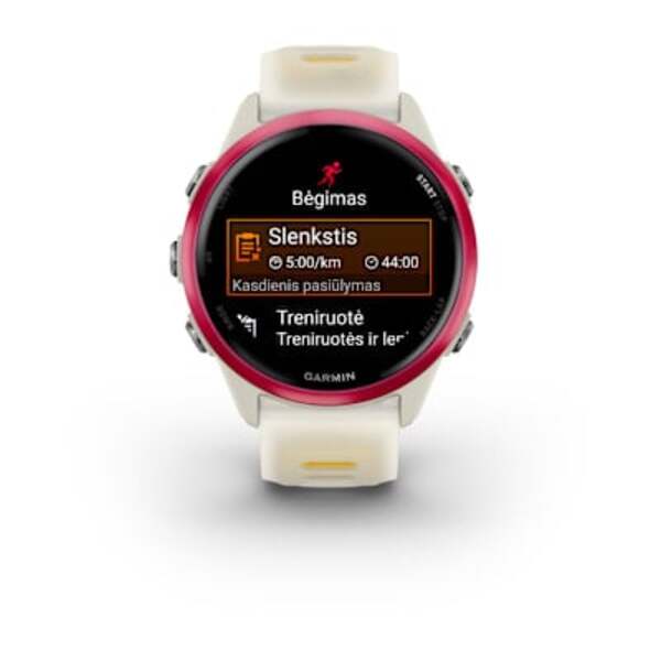 Garmin Forerunner  i&scaron;manusis laikrodis 570 - 42mm Rožinės spalvos aliuminis su permatomu kreminės / mango spalvos dirželiu