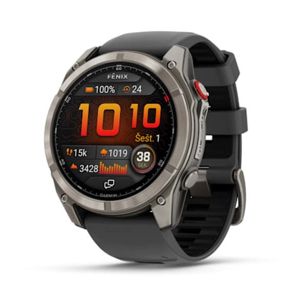 Garmin Fēnix 8 Pro &ndash; 51 mm, AMOLED Sapphire, titanas su grafito spalvos / juodu silikoniniu dirželiu