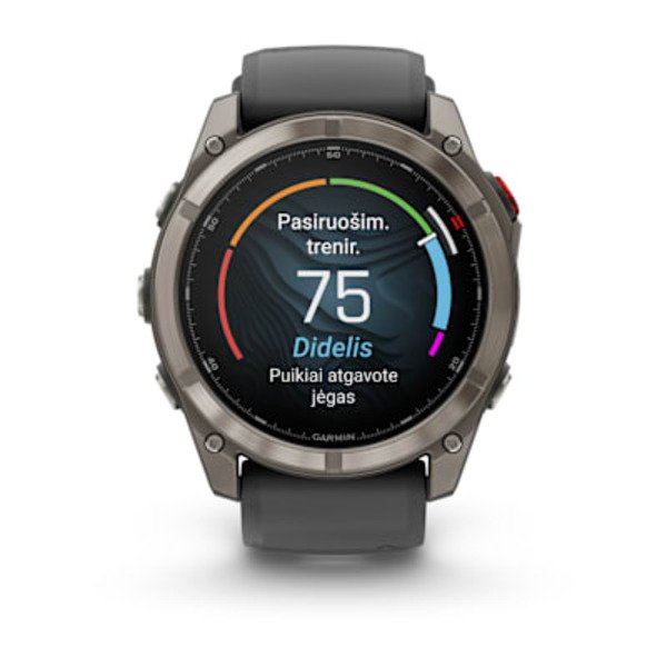 Garmin Fēnix 8 Pro &ndash; 51 mm, AMOLED Sapphire, titanas su grafito spalvos / juodu silikoniniu dirželiu