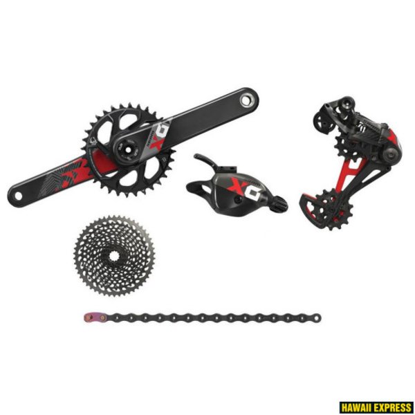 Pavarų grupė SRAM X01 Eagle DUB Groupset (Rear Der, Trigger Shifter w Clamp, Crankset DUB 12s 175 BOOST w DM 32t X-SYNC Chainring, Chain 126 links 12s, Cassette XG-1295 10-50t, Chaingap Gauge) Red