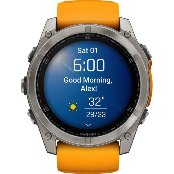 Garmin Fenix 8 AMOLED 51mm išmanusis sportinis laikrodis Sapphire titan orange/grafitgrey