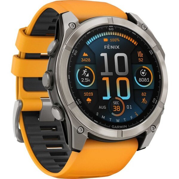Garmin Fenix 8 AMOLED 51mm išmanusis sportinis laikrodis Sapphire titan orange/grafitgrey