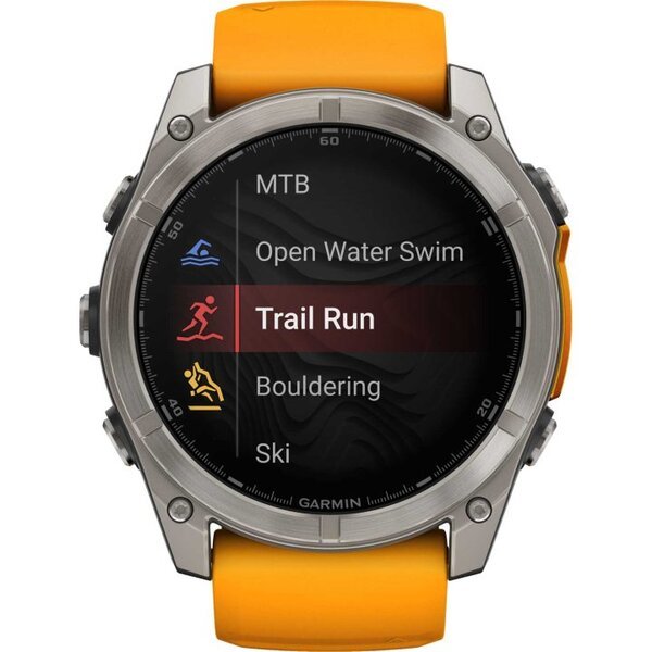 Garmin Fenix 8 AMOLED 51mm išmanusis sportinis laikrodis Sapphire titan orange/grafitgrey