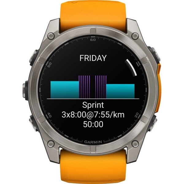 Garmin Fenix 8 AMOLED 51mm išmanusis sportinis laikrodis Sapphire titan orange/grafitgrey