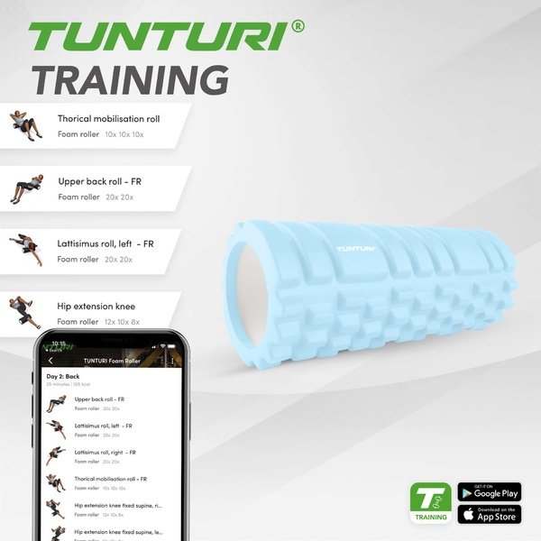 Masažinis volelis TUNTURI jogos tinklelio formos putplasčio volelis, 33 cm, &scaron;viesiai mėlynas
