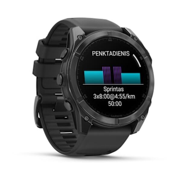 Garmin Fenix 8 AMOLED 51mm i&scaron;manusis sportinis laikrodis  Skalūno pilka su Juodo silikono dirželis 