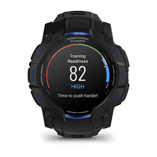 Garmin Instinct&reg; 3 &ndash; 50 mm, AMOLED i&scaron;manusis sportinis laikrodis  Juodas su juodu / mėlynu dirželiu