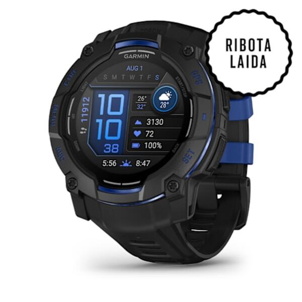 Garmin Instinct&reg; 3 &ndash; 50 mm, AMOLED i&scaron;manusis sportinis laikrodis  Juodas su juodu / mėlynu dirželiu