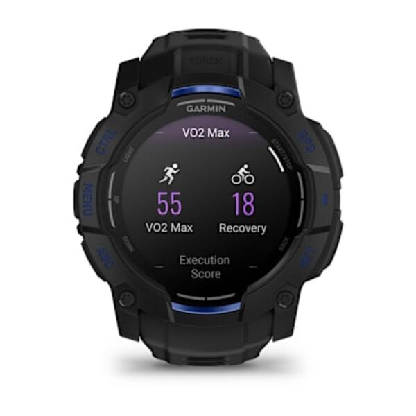 Garmin Instinct&reg; 3 &ndash; 50 mm, AMOLED i&scaron;manusis sportinis laikrodis  Juodas su juodu / mėlynu dirželiu