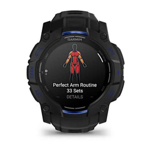 Garmin Instinct&reg; 3 &ndash; 50 mm, AMOLED i&scaron;manusis sportinis laikrodis  Juodas su juodu / mėlynu dirželiu